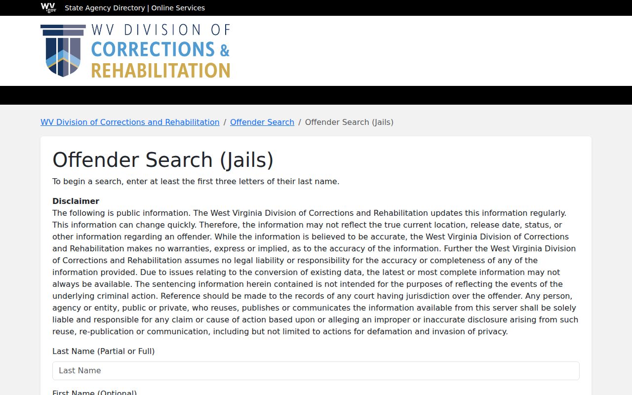 West Virginia DCR jail search for Mercer County custody records